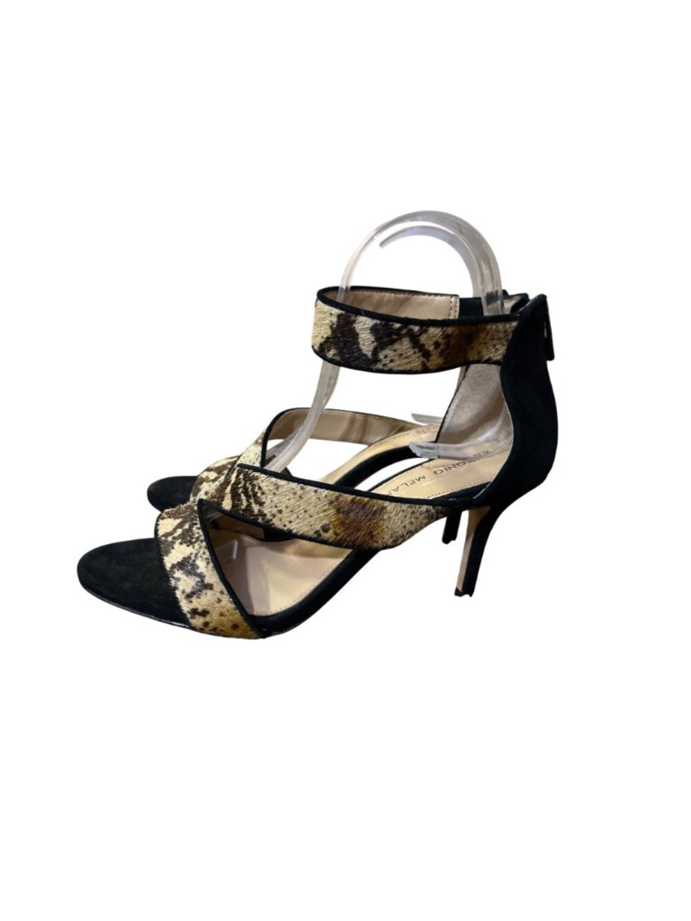 Antonio Melani Strappy Heels Animal Print Black Suede 8M Used - Picture 12 of 16